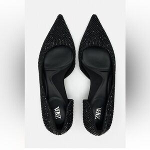 Zara Black Crystal-Embellished Pointed Flats